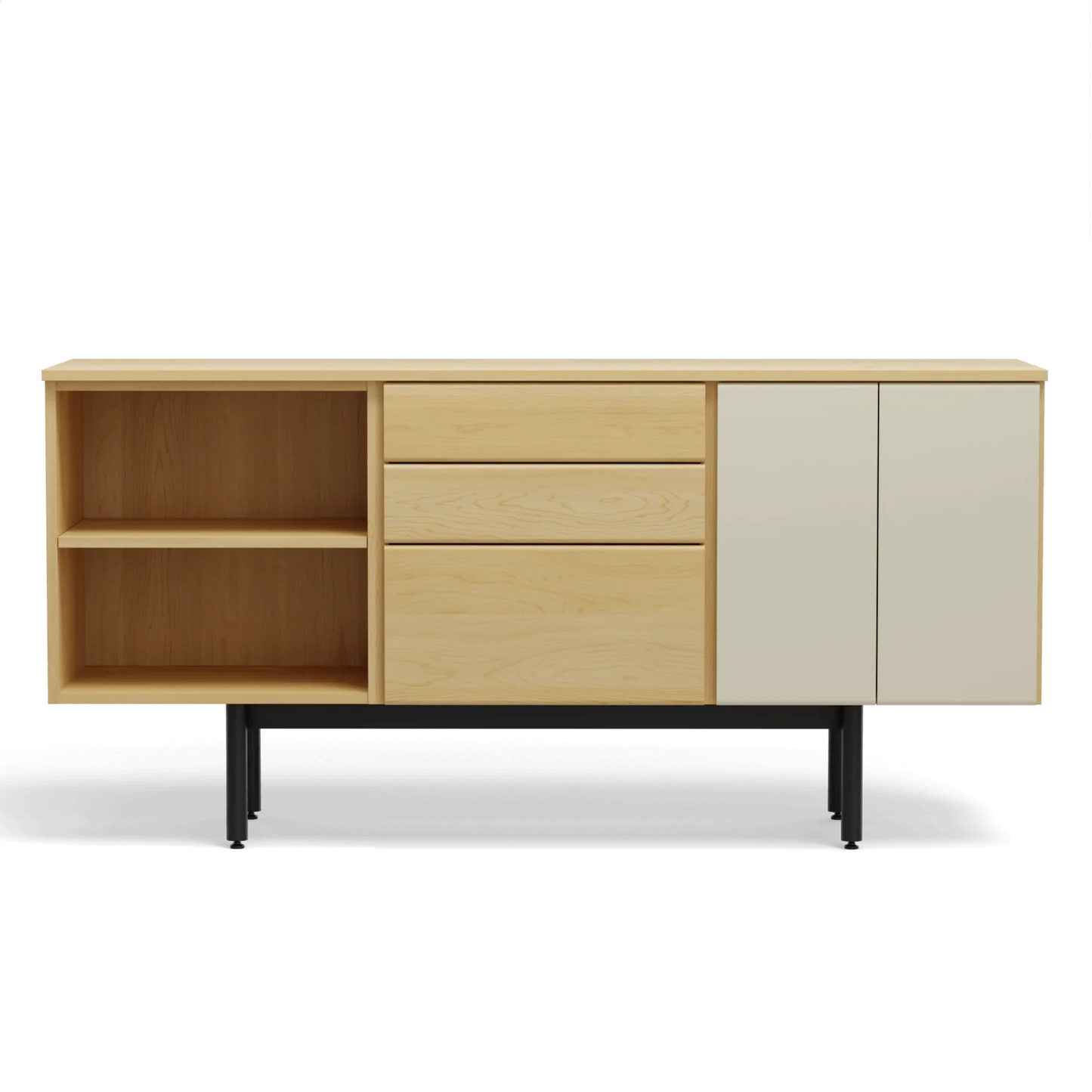 Three Unit Dresser - One 3 Mixed Drawer Unit Maple/Maple, One 2 Door Unit Maple/Beige, One Open Shelf Unit Maple