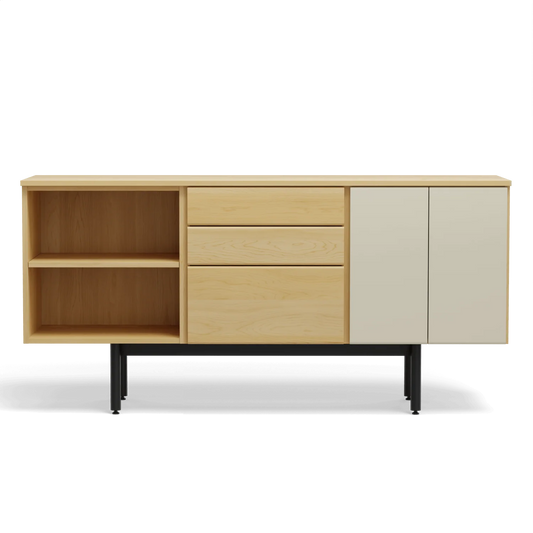 Three Unit Dresser - One 3 Mixed Drawer Unit Maple/Maple, One 2 Door Unit Maple/Beige, One Open Shelf Unit Maple