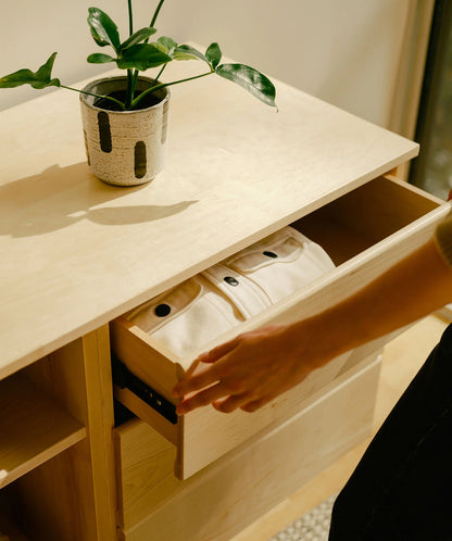 Three Unit Dresser - One 3 Mixed Drawer Unit Maple/Maple, One 2 Door Unit Maple/Beige, One Open Shelf Unit Maple