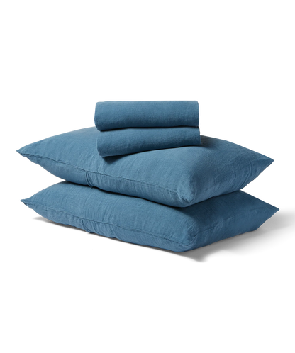 Linen Duvet + Sheet Set - King - Blue