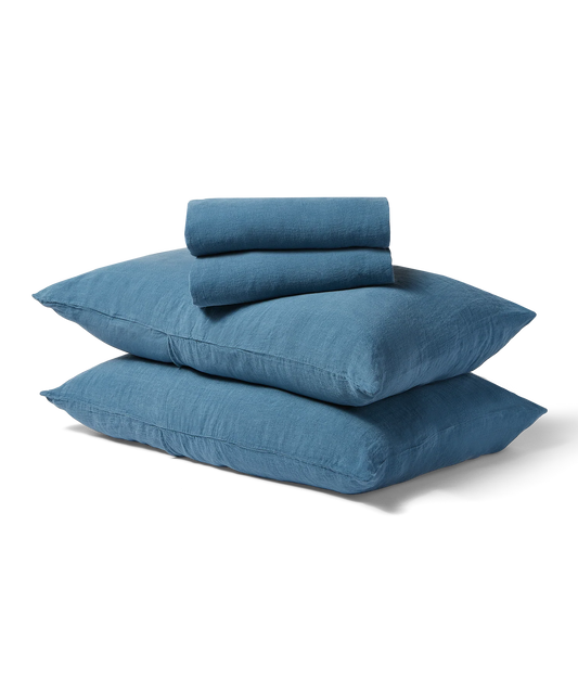 Linen Duvet + Sheet Set - King - Blue