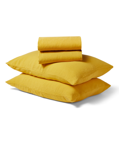 Linen Duvet + Sheet Set - King - Mustard