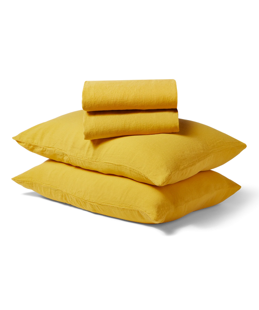 Linen Duvet + Sheet Set - King - Mustard